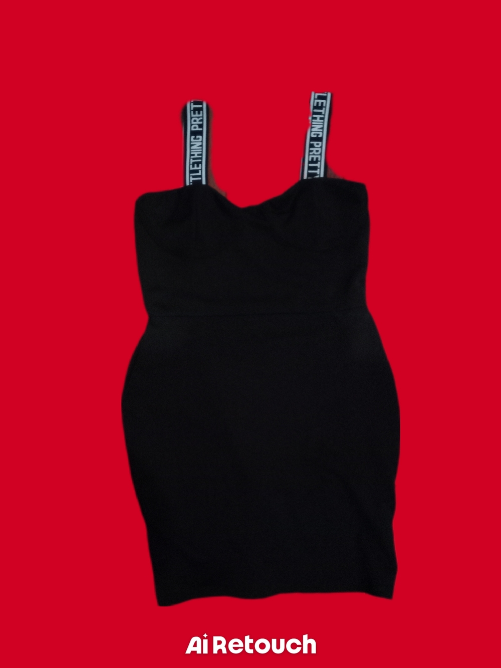 PrettyLittleThing Black Bodycon Mini Dress with Branded Straps